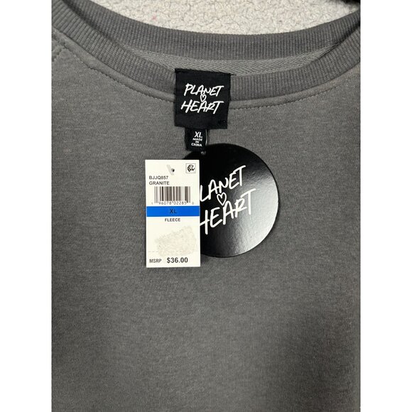 Planet Heart Juniors' Women'sFleece Crochet-Trim Crewneck Sweatshirt Gray XL NWT - Picture 6 of 8